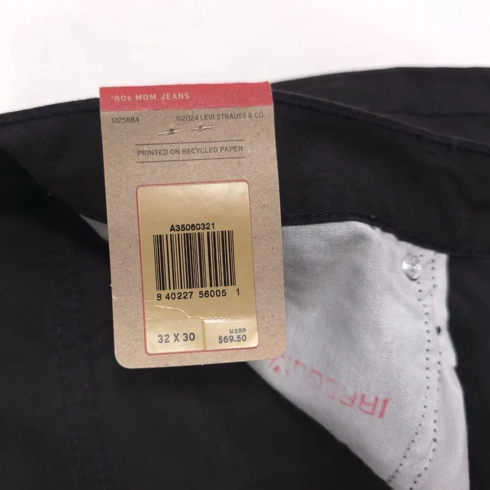 Levi's New 80s‎ Mom Jeans Women 32x29 Black Pants HR Relaxed Tapered A3506-0321